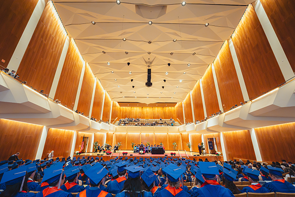 Convocation ceremony hall Wide view of students at convocation