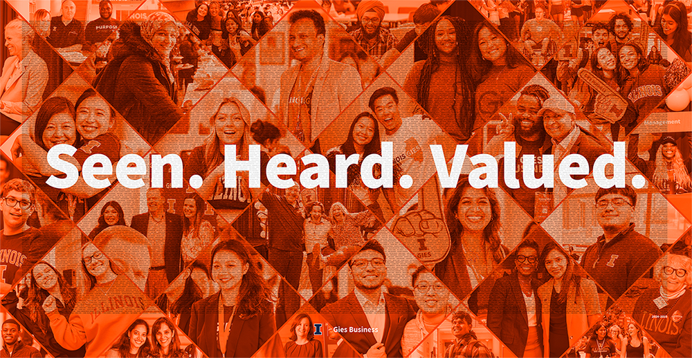 Poster from BIF Entryway with the words "Seen. Heard. Valued."
