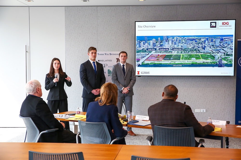 RREA Students Giving Presentation to Firm in Chicago